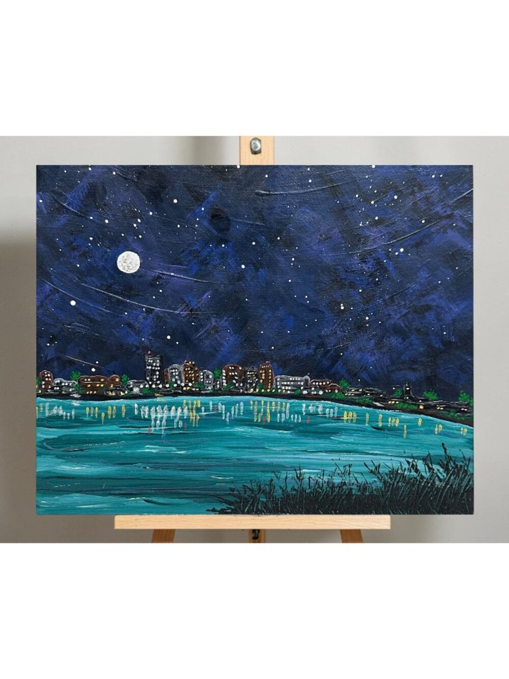City Nights Acrylic Landscape Painting On Canvas 8" x 10" Unframed Wall Art